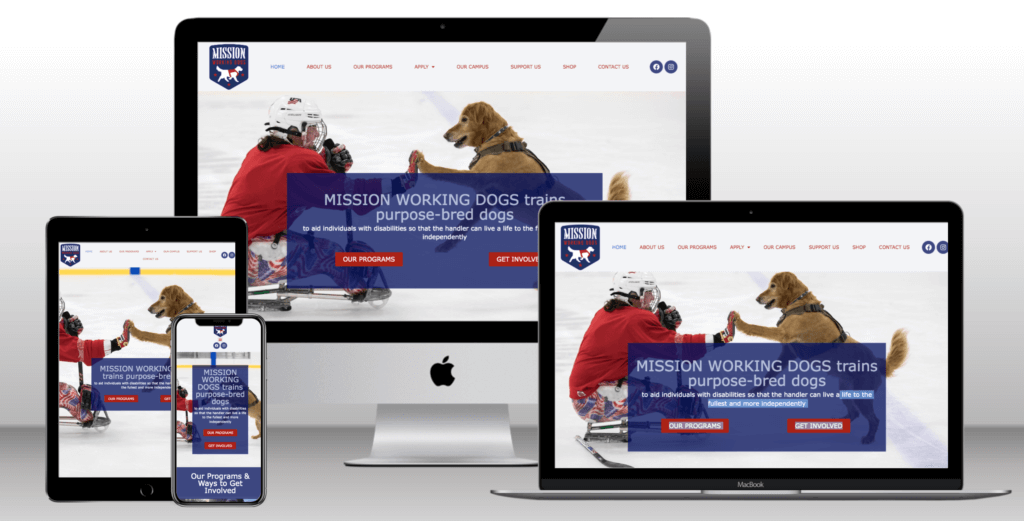 Multi-device mockup of Mission Working Dogs Website Project